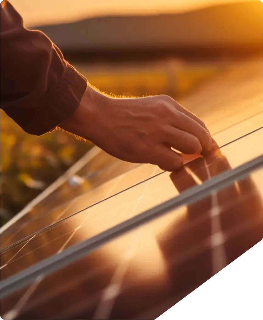 Person touching a solar panel with their hand