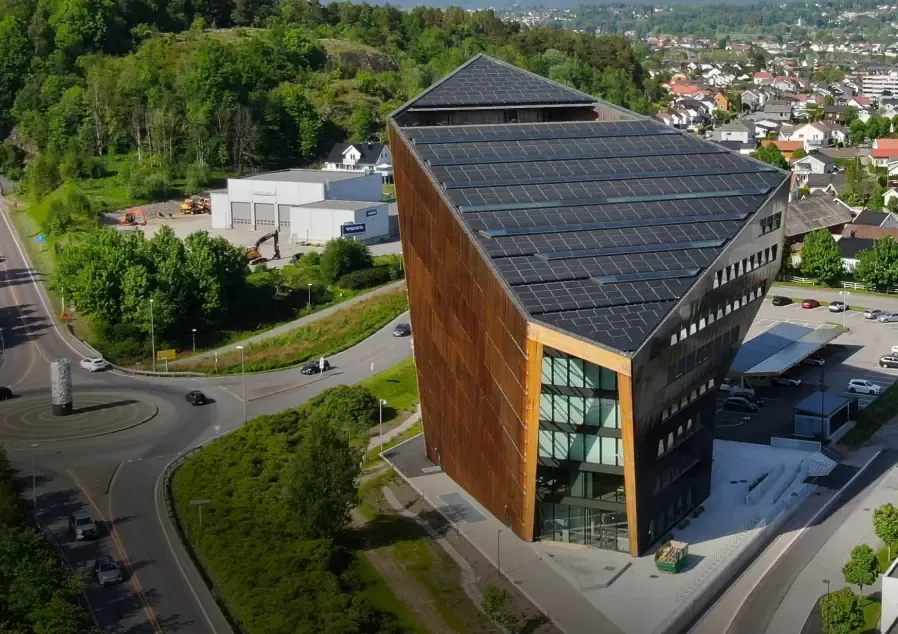 Commercial building with solar panels covering the entire roof